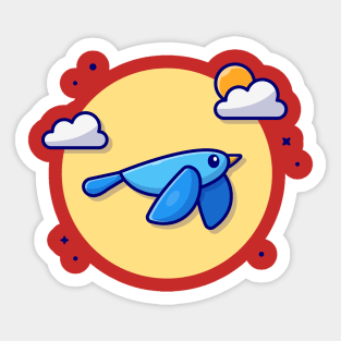 Cute Blue Bird Flying With Cloud And Sun Cartoon Vector Icon Illustration Sticker